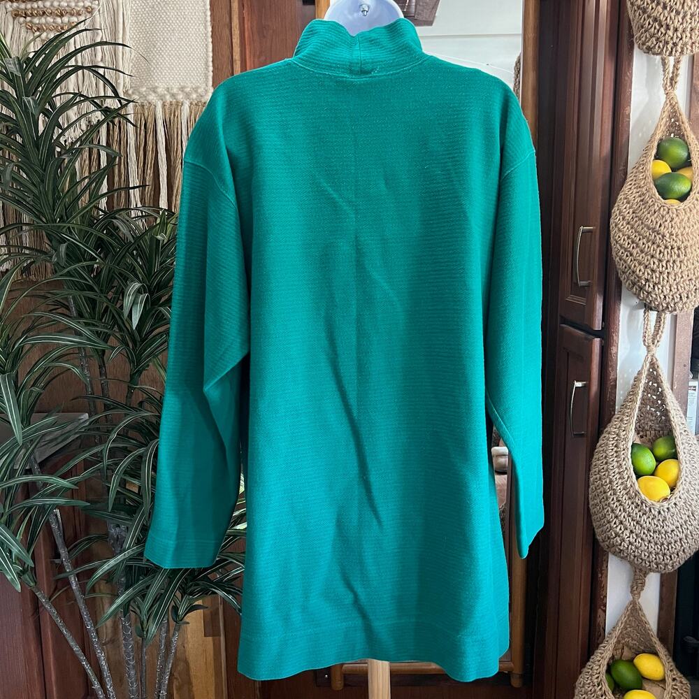 Vintage Talbots Sweater Womens XL Teal Cotton Waffle Knit Mock Neck Longline 90s - Picture 2 of 7
